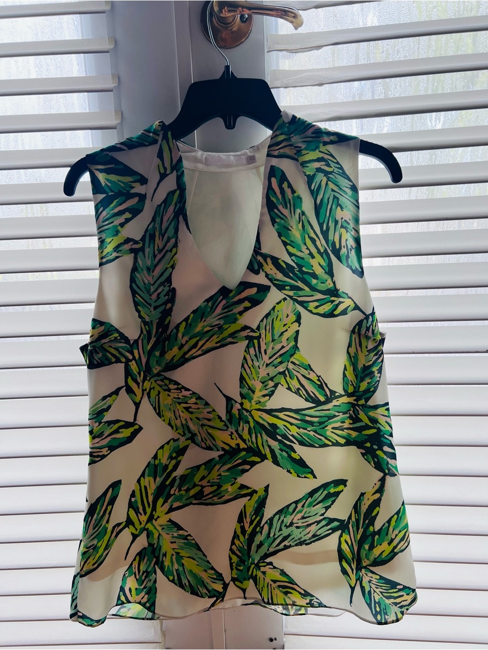 Women’s Sleeveless V-Neck Tropical Leaf Print Top - Green